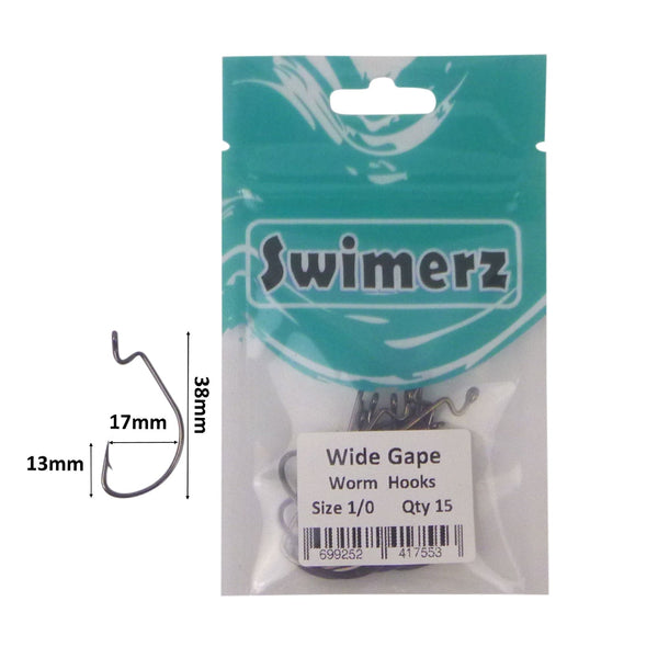 Swimerz 1/0 Wide Gape Worm Hook Black Nickel Qty 15 Hooks