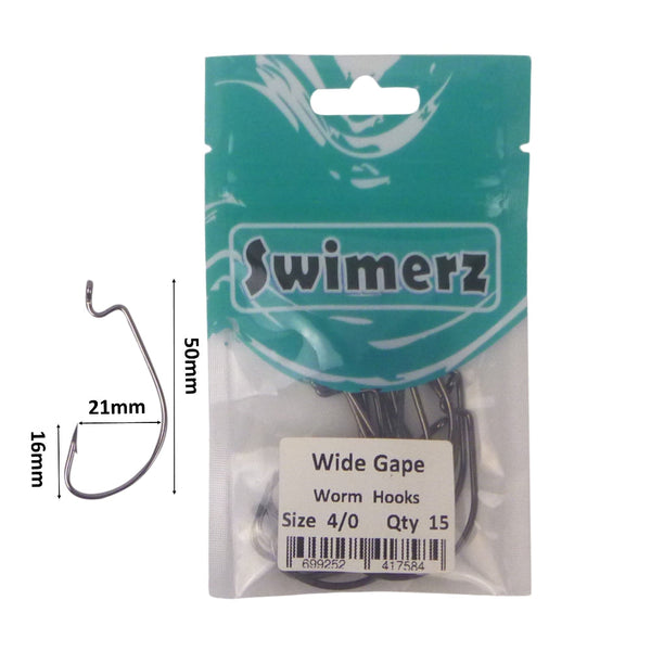 Swimerz 4/0 Wide Gape Worm Hook Black Nickel Qty 15 Hooks