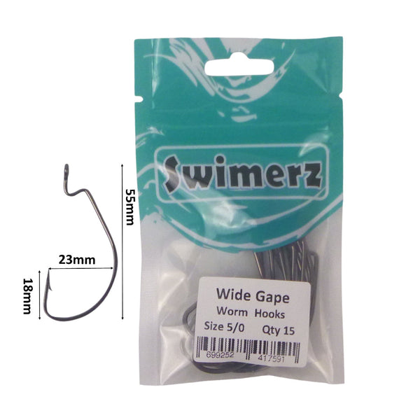 Swimerz 5/0 Wide Gape Worm Hook Black Nickel Qty 15 Hooks