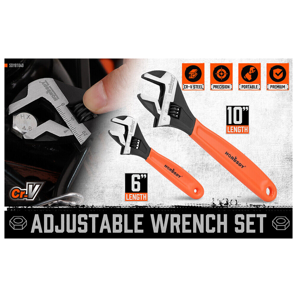2X Wrench Set 6" 10" Wide Jaw Spanner Cr V Steel Workshop Metric Sae Other Wrenches & Spanners