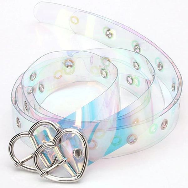 Women Plastic Belt Transparent Dress With Heart Buckle For Belts