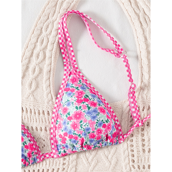 Women's Bikini Double Shoulder Strap Printed Tie  Two Piece Swimsuit Swimwear