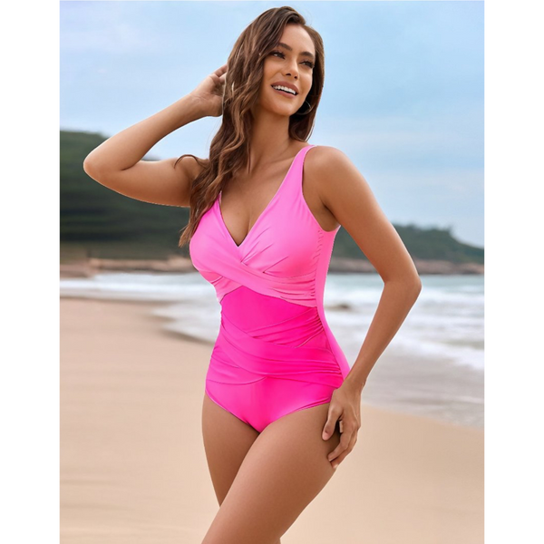 Women's One Piece Swimsuit Slim Fit Patchwork Pleated Swimwear
