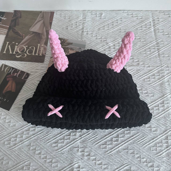 Wool Hat With Cute Devil Mask Horns And Dome Crown For Warmth Style Hats