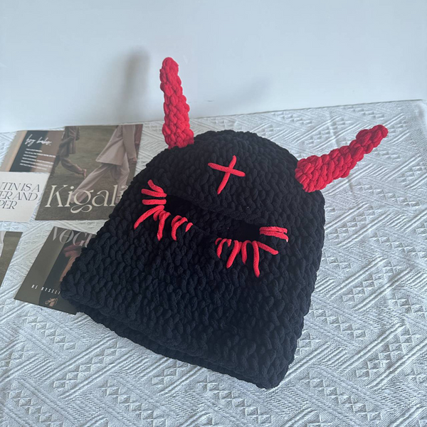 Wool Hat With Cute Devil Mask Horns And Dome Crown For Warmth Style Hats