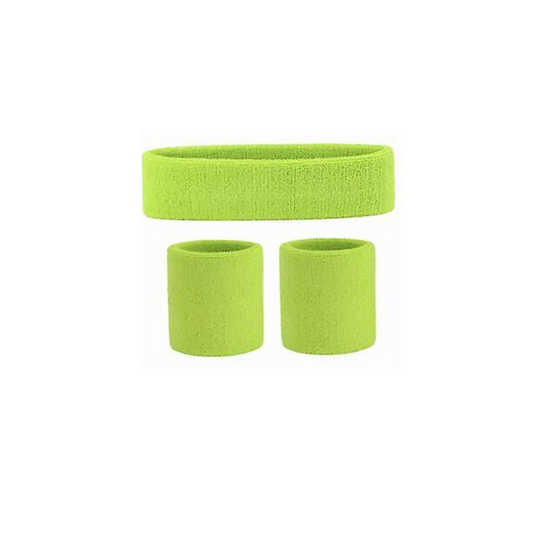Wristbands Headband Band For Sport Tennis Badminton Yoga Cotton Neon Green Sweatbands