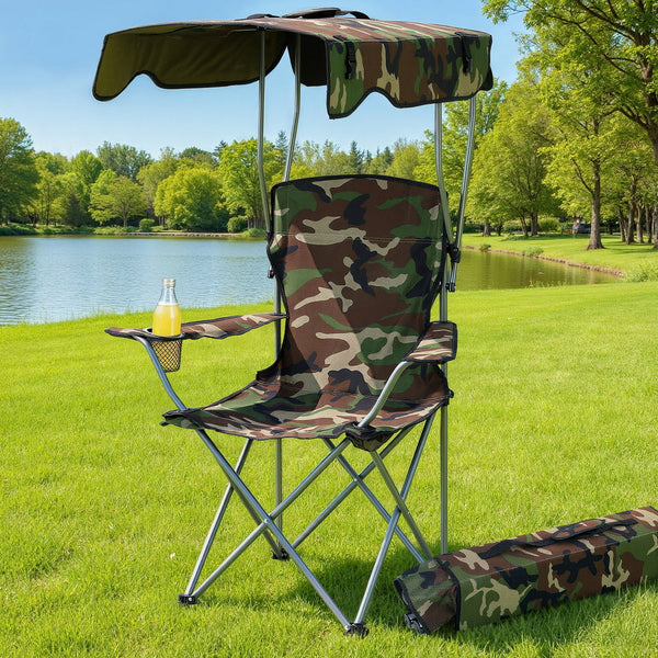 Weisshorn Camping Chair With Canopy Folding Outdoor Portable Seat Lightweight Beach Picnic Fishing Capacity 120Kg Army Green Camping Chairs