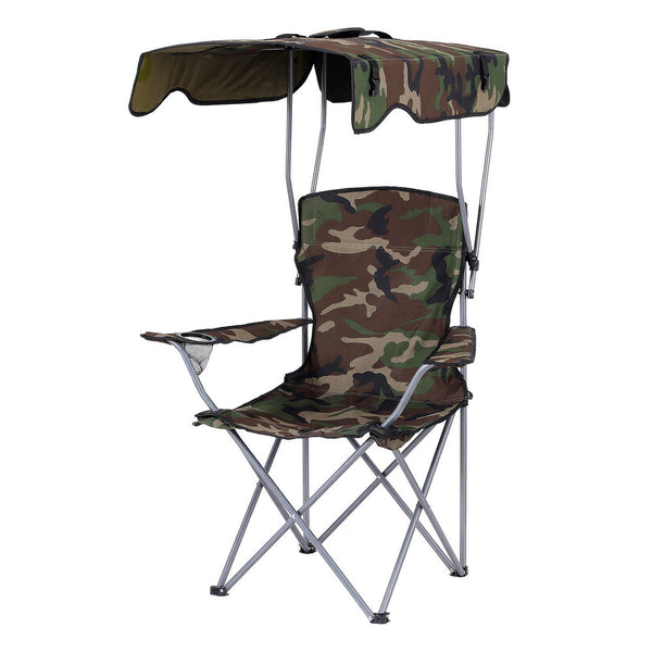 Weisshorn Camping Chair With Canopy Folding Outdoor Portable Seat Lightweight Beach Picnic Fishing Capacity 120Kg Army Green Camping Chairs