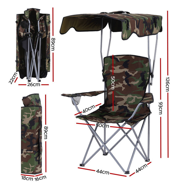 Weisshorn Camping Chair With Canopy Folding Outdoor Portable Seat Lightweight Beach Picnic Fishing Capacity 120Kg Army Green Camping Chairs