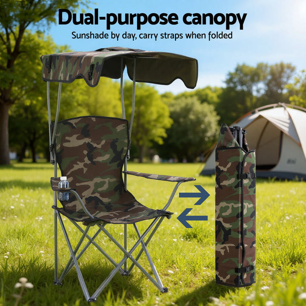 Weisshorn Camping Chair With Canopy Folding Outdoor Portable Seat Lightweight Beach Picnic Fishing Capacity 120Kg Army Green Camping Chairs