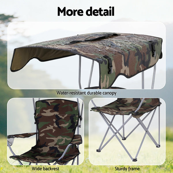 Weisshorn Camping Chair With Canopy Folding Outdoor Portable Seat Lightweight Beach Picnic Fishing Capacity 120Kg Army Green Camping Chairs