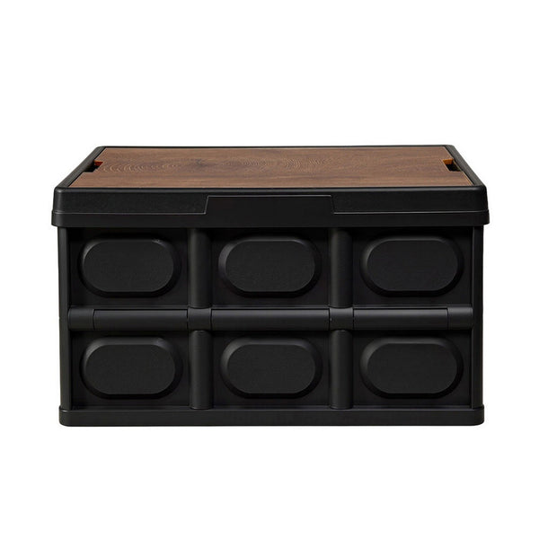 Gardeon Collapsible Outdoor Storage Box 50L Stackable Folding Camping Organizer Plywood Lid Black Camping Storage