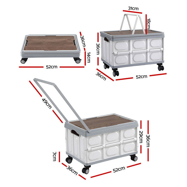 Gardeon Collapsible Outdoor Storage Box 54L Stackable Folding Camping Organizer Wheels Plywood Lid Beige Camping Storage