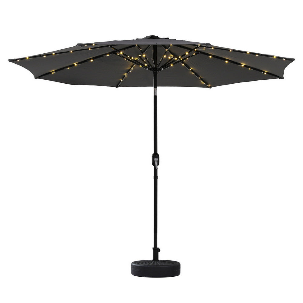 Instahut Outdoor Umbrella 2.9M Market Umbrella With String Light Tilt Charcoal Shade Patio Umbrellas