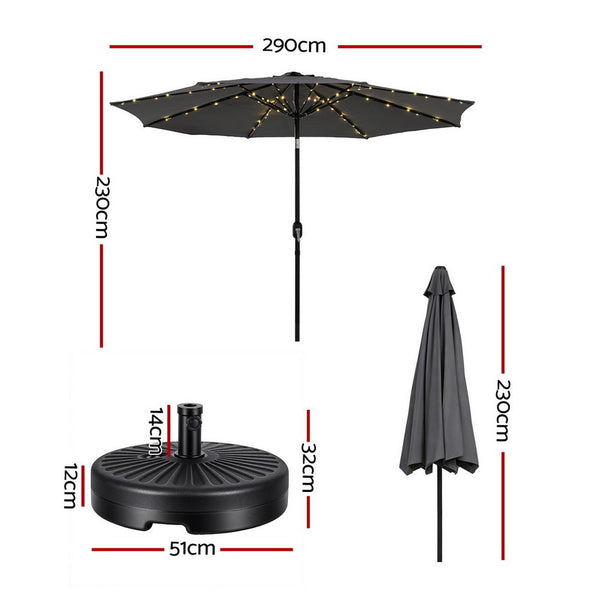Instahut Outdoor Umbrella 2.9M Market Umbrella With String Light Tilt Charcoal Shade Patio Umbrellas
