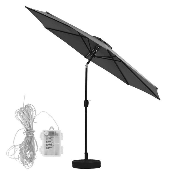 Instahut Outdoor Umbrella 2.9M Market Umbrella With String Light Tilt Charcoal Shade Patio Umbrellas