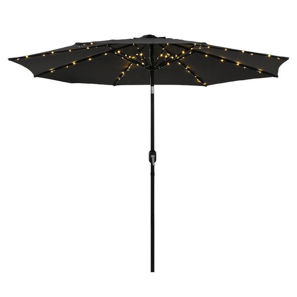 Instahut Outdoor Umbrella 2.9M Market With String Light Tilt Black Patio Umbrellas