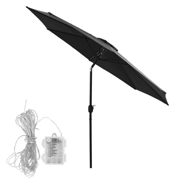 Instahut Outdoor Umbrella 2.9M Market With String Light Tilt Black Patio Umbrellas