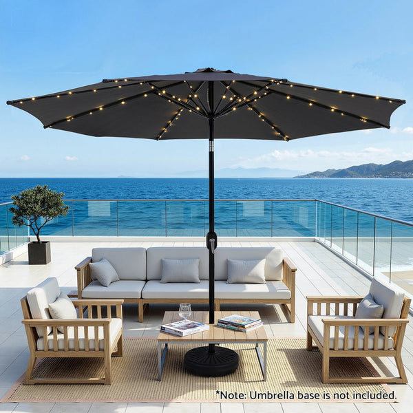 Instahut Outdoor Umbrella 2.9M Market Umbrella With String Light Tilt Charcoal Shade Patio Umbrellas