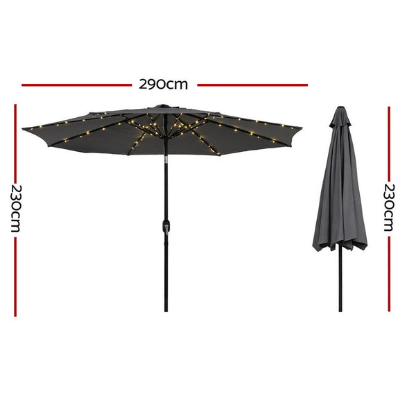 Instahut Outdoor Umbrella 2.9M Market Umbrella With String Light Tilt Charcoal Shade Patio Umbrellas