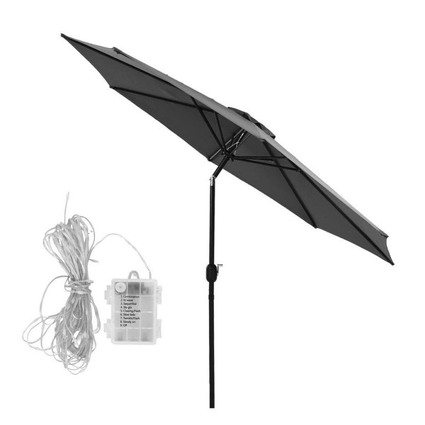 Instahut Outdoor Umbrella 2.9M Market Umbrella With String Light Tilt Charcoal Shade Patio Umbrellas