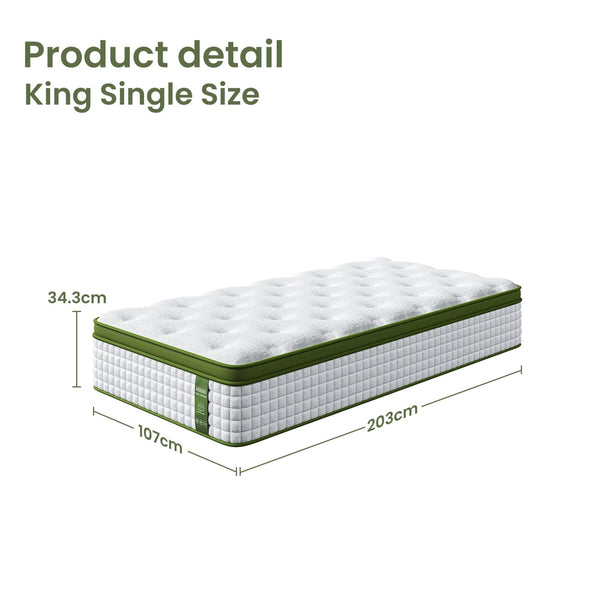 Bedstory 34Cm King Single Latex Hybrid Mattress Medium Firm 5 Zone Pocket Spring Bed For Pressure Relief Motion Isolation Mattresses