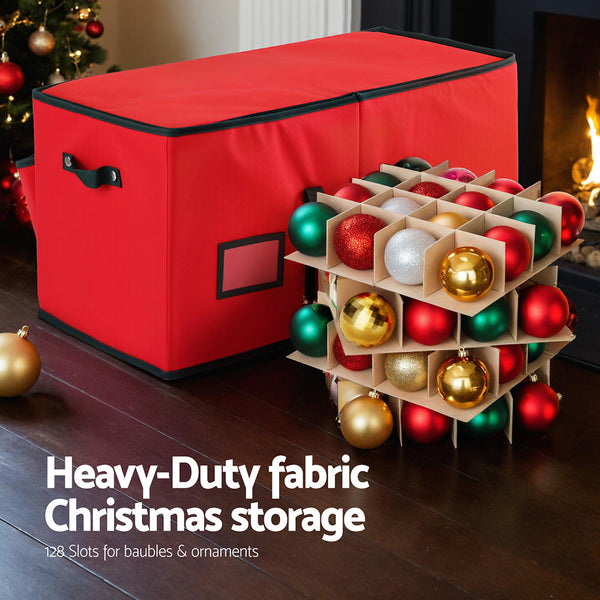 Jingle Jollys Christmas Baubles Storage Box 128 Slots Decor Ornaments Container Storage Bags
