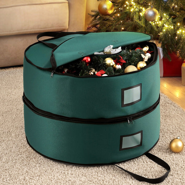 Jingle Jollys Christmas Garland Wreath Storage Bag 2 Tier Ornaments Holder 60Cm Storage Bags