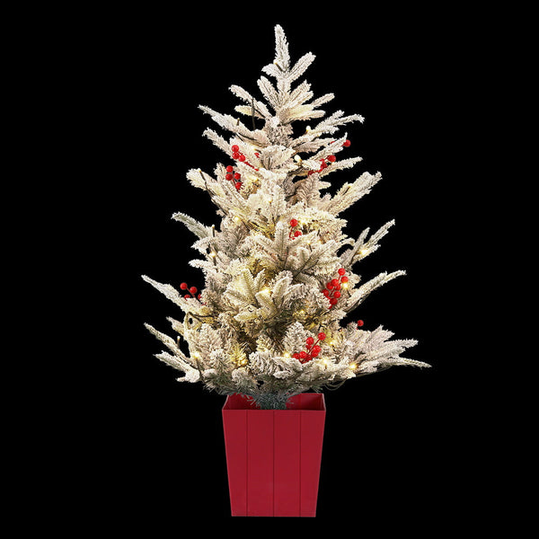 Jingle Jollys Christmas Tree 1M Led Potted Xmas Party Decor Red Barries Flocked Seasonal Decorations
