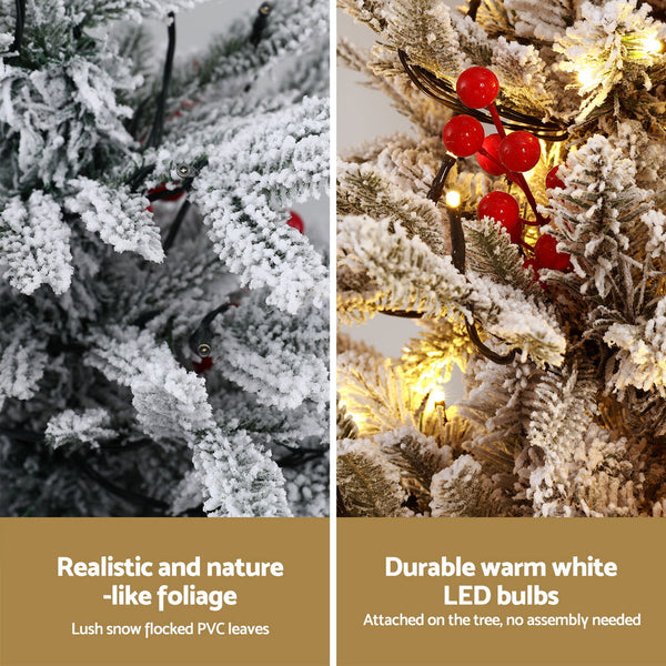 Jingle Jollys Christmas Tree 1M Led Potted Xmas Party Decor Red Barries Flocked Seasonal Decorations