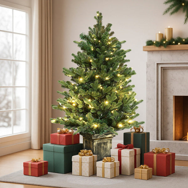 Jingle Jollys Christmas Tree 1.2M Led Potted Xmas Party Decor 8 Light Modes Seasonal Decorations