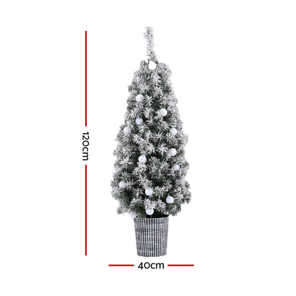Jingle Jollys Christmas Tree 1.2M Potted Snowy Xmas Seasonal Decorations