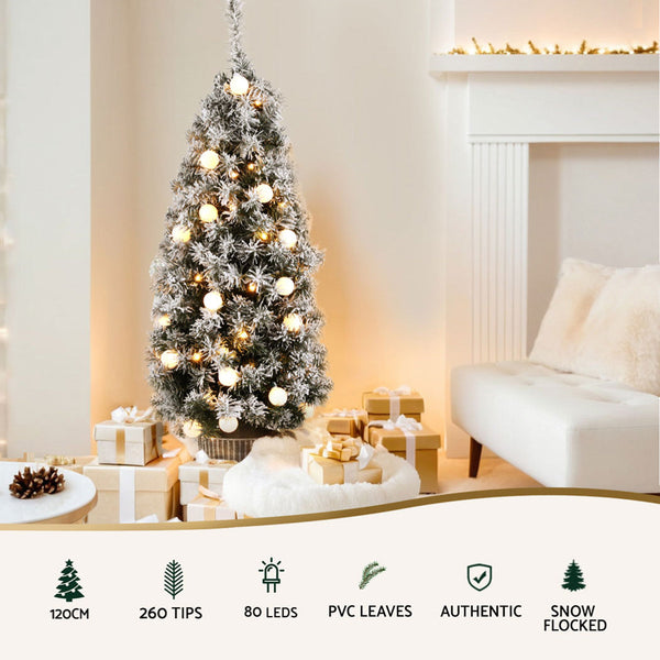 Jingle Jollys Christmas Tree 1.2M Potted Snowy Xmas Seasonal Decorations