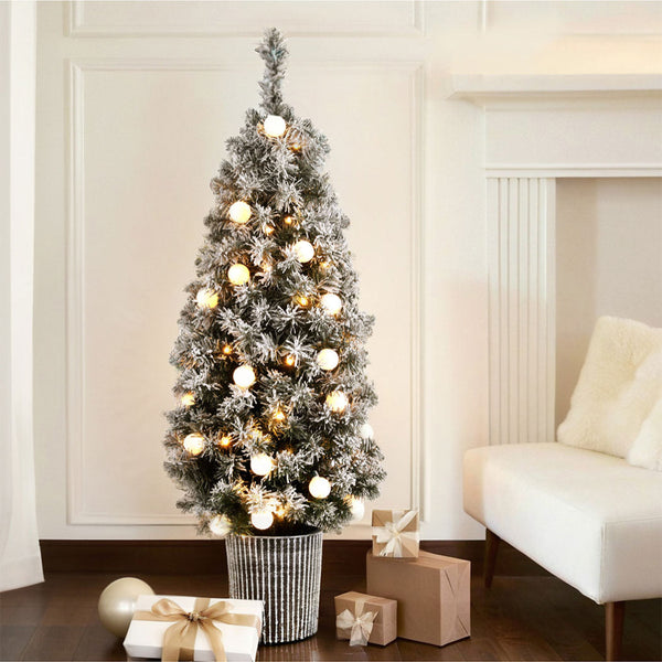 Jingle Jollys Christmas Tree 1.2M Potted Snowy Xmas Seasonal Decorations
