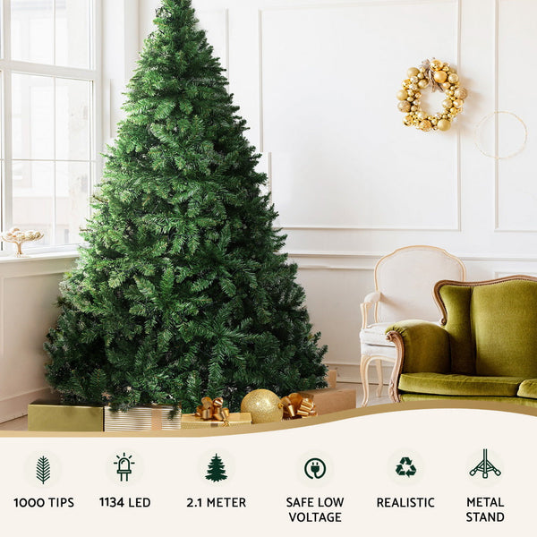 Jingle Jollys Christmas Tree 2.1M Xmas Decorations 1134 Leds Seasonal Decorations