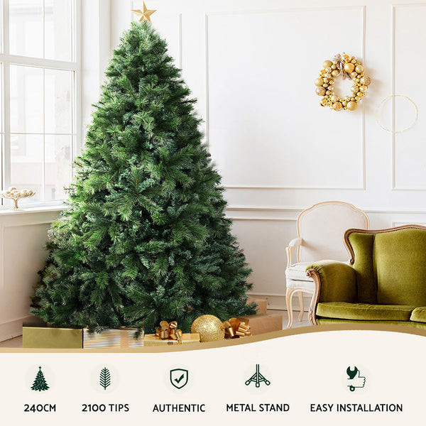 Jingle Jollys Christmas Tree 2.4M Xmas Decorations Pine Needles 2100 Tips Seasonal Decorations