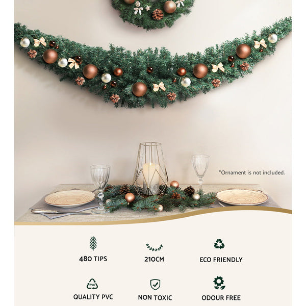 Jingle Jollys 2.1M Christmas Garland Xmas Decorations Green Wedding Party Seasonal Decorations