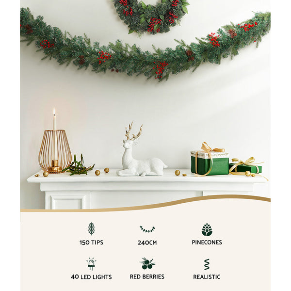 Jingle Jollys 2.4M Christmas Garland With Led Lights Decorations Xmas Party Seasonal Decorations
