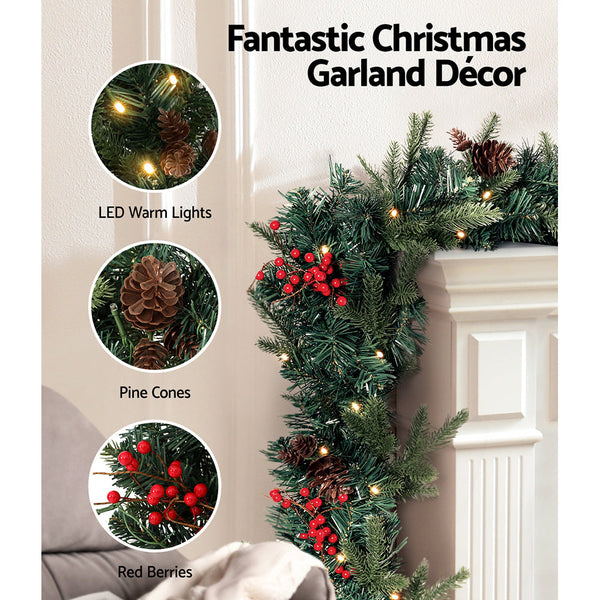 Jingle Jollys 2.4M Christmas Garland With Led Lights Decorations Xmas Party Seasonal Decorations