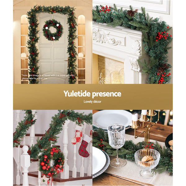 Jingle Jollys 2.4M Christmas Garland With Led Lights Decorations Xmas Party Seasonal Decorations