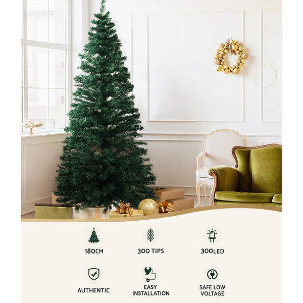 Jingle Jollys 1.8M Christmas Tree Optic Fibre Led Xmas 300 Tips Seasonal Decorations