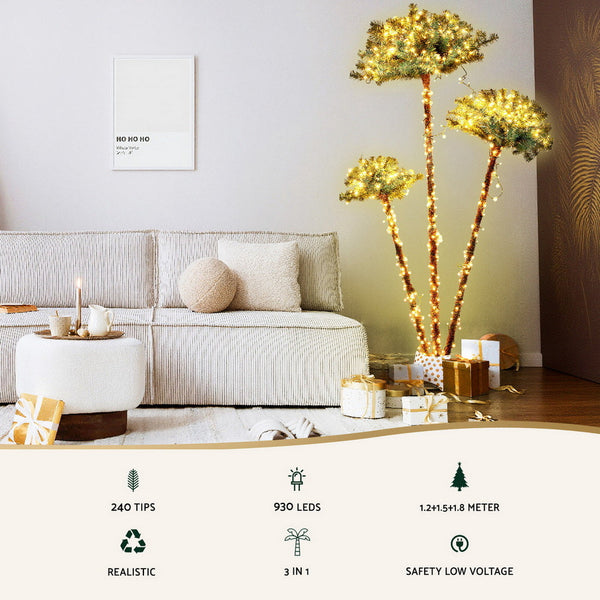 Jingle Jollys Christmas Tree 3 In 1 Led Xmas Palm Party Decor 1.2/1.5/1.8M Seasonal Decorations