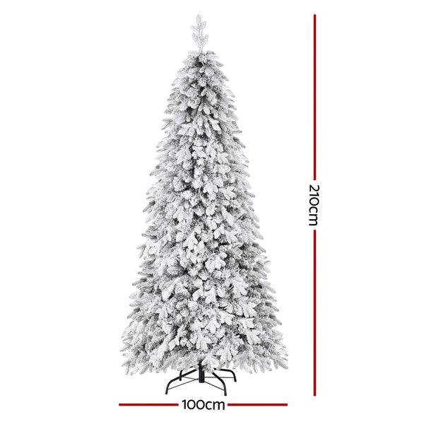 Jingle Jollys Christmas Tree 2.1M Flocking Pencil Led Xmas 860 Tips White Seasonal Decorations