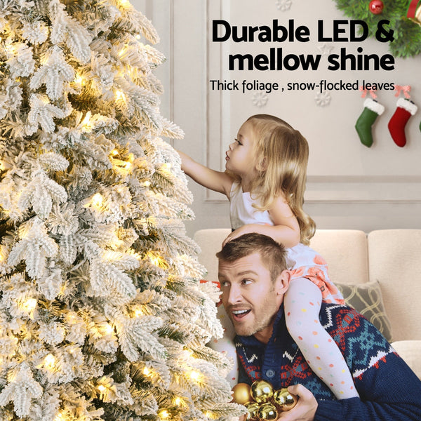 Jingle Jollys Christmas Tree 2.1M Flocking Pencil Led Xmas 860 Tips White Seasonal Decorations