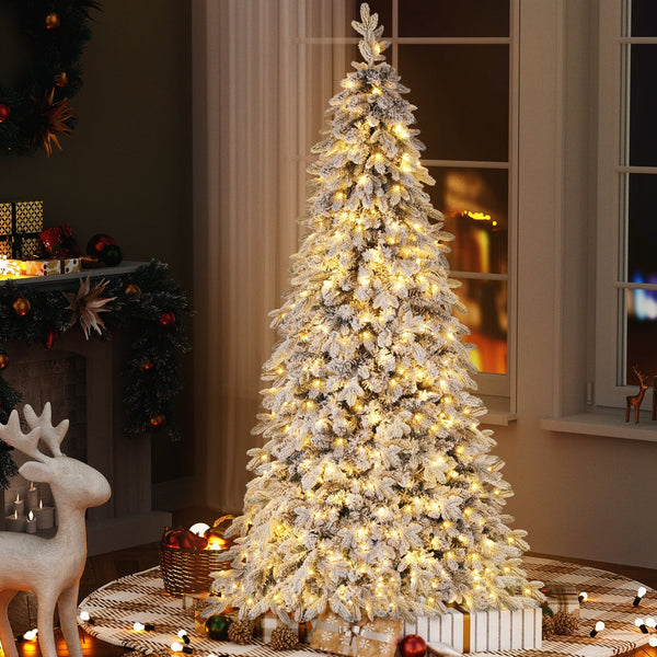 Jingle Jollys Christmas Tree 2.1M Flocking Pencil Led Xmas 860 Tips White Seasonal Decorations