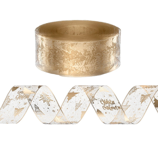 Jingle Jollys 20M Christmas Ribbon Roll Bow Printed Xmas Tree Decor Gift Gold Seasonal Decorations