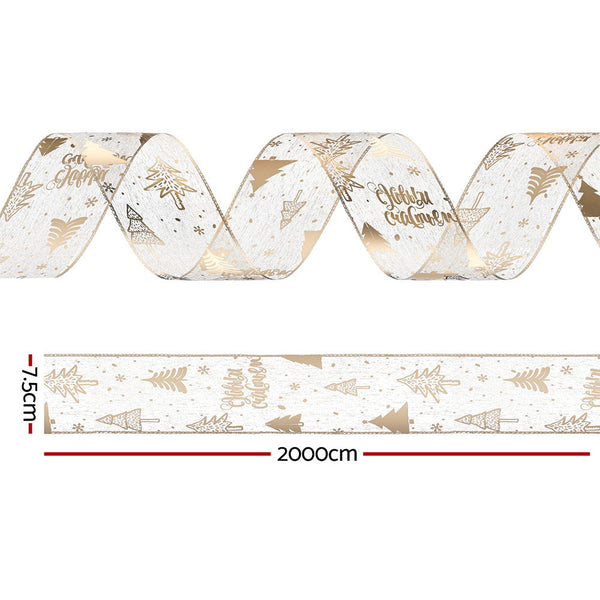 Jingle Jollys 20M Christmas Ribbon Roll Bow Printed Xmas Tree Decor Gift Gold Seasonal Decorations