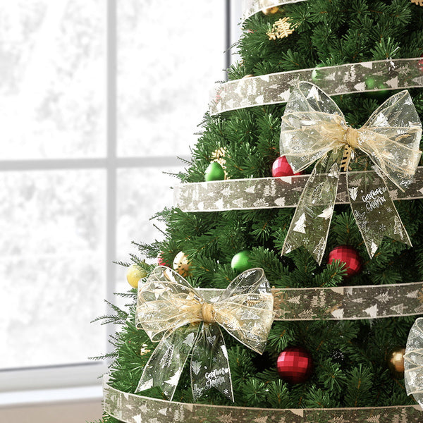 Jingle Jollys 20M Christmas Ribbon Roll Bow Printed Xmas Tree Decor Gift Gold Seasonal Decorations