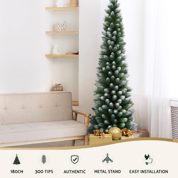 Jingle Jollys Christmas Tree 1.8M Xmas Decorations Snowy 300 Tips Seasonal Decorations