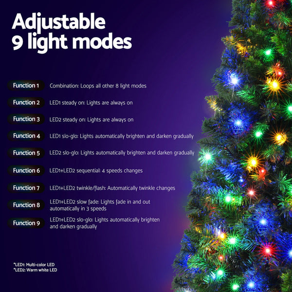 Jingle Jollys 1.8M Pre Lit Christmas Tree Mode Multi Colour 200 Led Light Xmas Seasonal Decorations